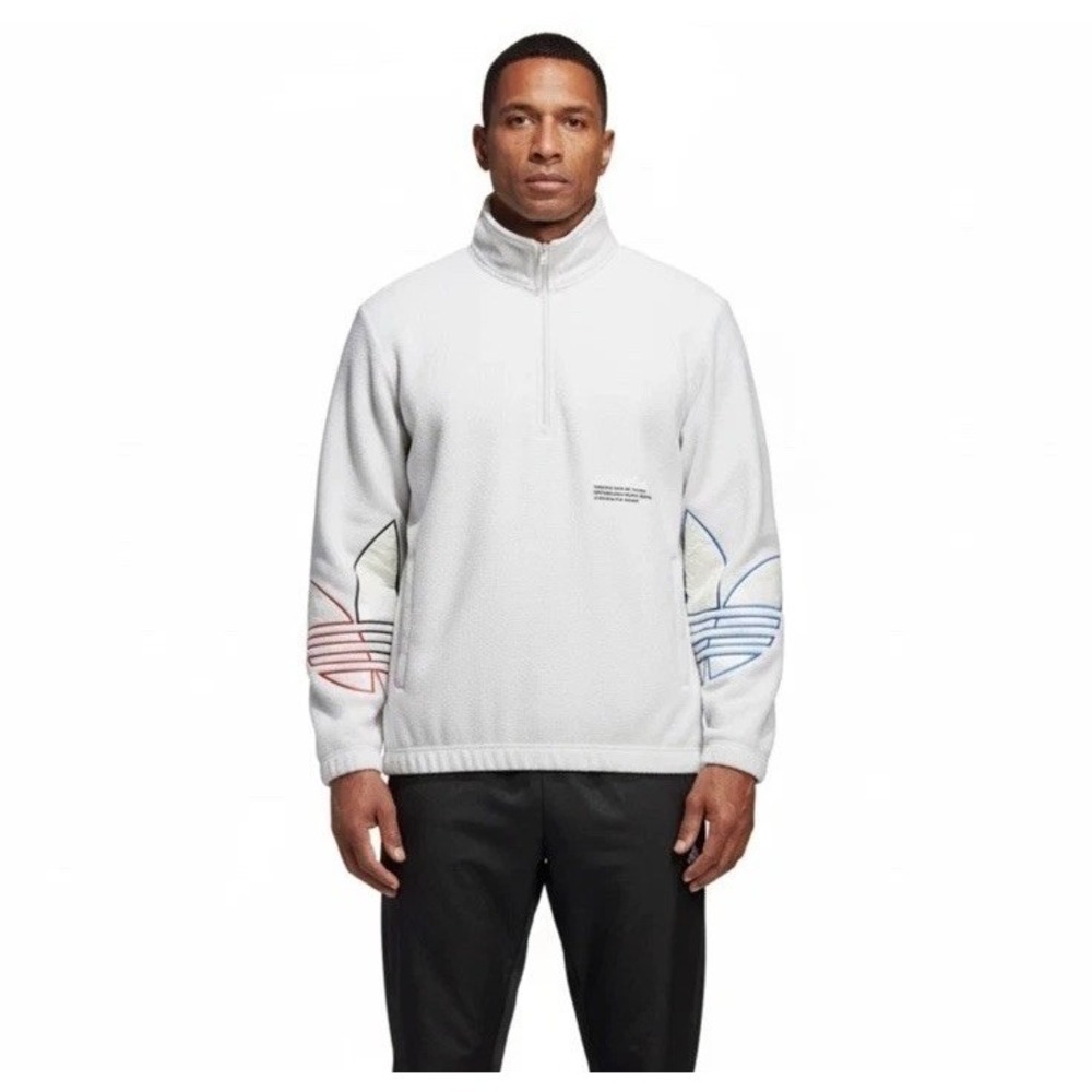 Adidas Adicolor Polar Fleece Full Zip Mens Sweatshirt Jacket White Size Small